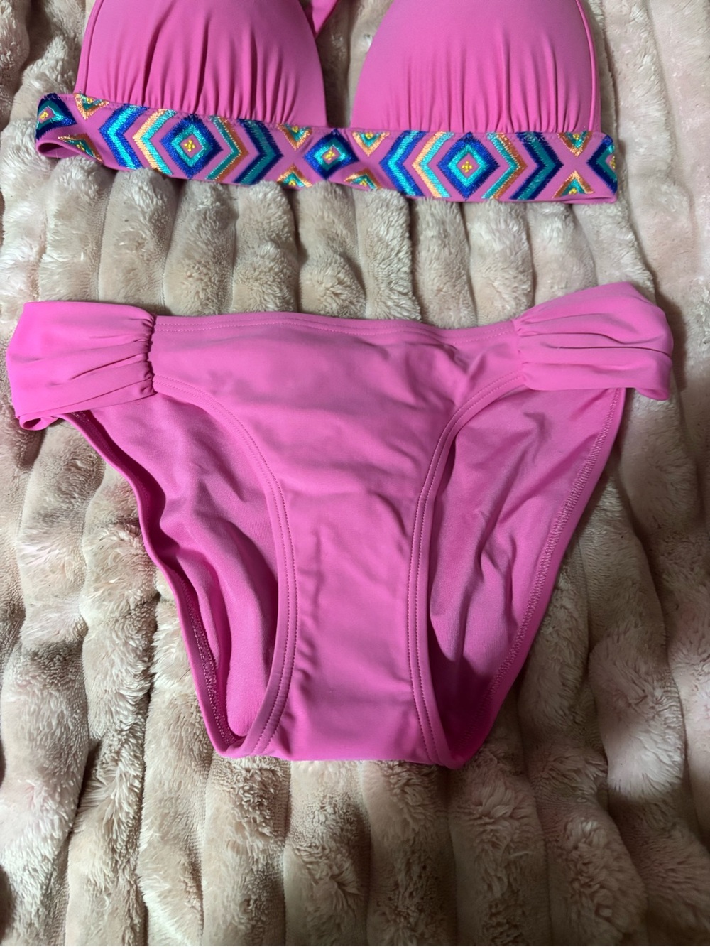 Aerie NWOT Pink Embroidered Triangle Bikini Set Size Small - Picture 3 of 8